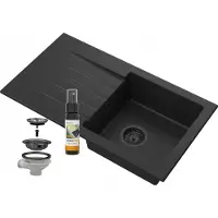 Granitan - Granitspüle - Küchenspüle - Schwarz marmoriert - mit Siphon und Imprägnierung - Spülbecken - MELGAR