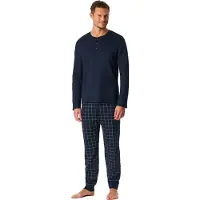 Schiesser Pyjama "Fine Interlock" 2 tlg. Rundhalsausschnitt mit Kopfleiste, langärmelig, Komfortbund