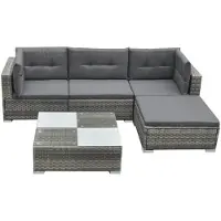 vidaXL 5-tlg. Garten-Lounge-Set mit Kissen Poly Rattan Grau