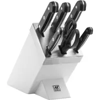 Zwilling Gourmet Selbstschärfender Messerblock, 7-teilig, Messer und Schere aus rostfreiem Spezialstahl/Kunststoff-Griff, Weiß [ Germany], Weiss