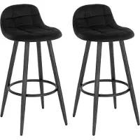 Woltu 2er Set Barhocker, Barstuhl, gepolsterter Küchenhocker, mit Samtbezug, Rückenlehne und Fußstütze, Design Hocker, Tresenhocker, Thekenhocker, Sitzhöhe 70 cm, Schwarz