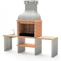 MOVELAR Grill Altea Plus XL aus farbigem Ziegelstein mit 2 Arbeitsflächen, Spüle und Wasserhahn auf der linken Seite