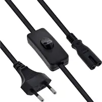 InLine Euro Netzkabel mit Schalter, CEE7/16 zu IEC-C7, schwarz, 3m