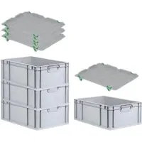 Proregal SuperSparSet 4x Eurobox NextGen Grip mit Auflagedeckel mit 4 Grünen Schiebeschnappverschlüssen HxBxT 22 x 40 x 60 cm 44 Liter