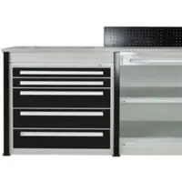Schulte Lagertechnik Endmodul für erweiterbares Thekensystem MULTIplus, 1 Modulrahmen, 1 Abschlussblende, Breite Aufsatz 806 mm, ohne Arbeitsplatte