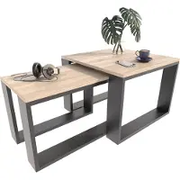 Matkam Satztisch 2er Set, Couchtisch im Industrie-Stil, einfache Montage (Sonoma Eiche)