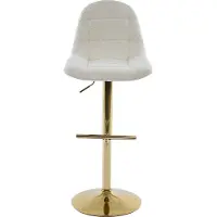Vente-unique Barhocker 2er-Set höhenverstellbar - Bouclé-Stoff & goldfarbenes Metall - Weiß - LOLY