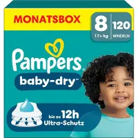 Pampers Babywindeln Größe 8, 120 Windeln, 17 kg, bis zu 100 % Auslaufschutz und Komfort für die ganze Nacht