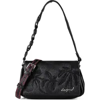 Desigual kleine Tasche schwarz Blumenrelief Klappe Schulterriemen