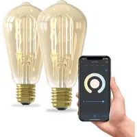 Calex Smart LED Lampe, E27, ST64, Gold Filament, warmweißes Licht, dimmbar, WLAN App- & Sprachsteuerung, 2er Pack