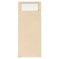 Mank Bestecktasche in Naturbraun 85 x 200 mm, mit 2-lagiger Tissue-Serviette in Weiß - 500 Stück