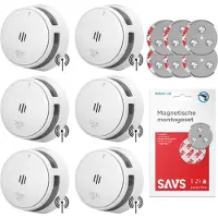 SAVS S10-W Drahtlos vernetzbarer Rauchmelder - 6 Rauchmelder mit Magnetbefestigung - LinkSmart - 10 Jahre Batterie - Optionales WLAN - Infrarotsensor
