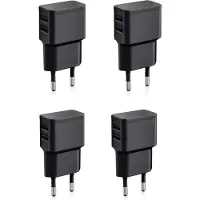 Wicked Chili 4 Stück Dual USB Ladegerät, Universal 90° Netzteil abgewinkelt für Handy, Watch, Powerbank, Bluetooth Speaker, Doppel Ladegerät Netzadapter (12 Watt, 2400mA, schwarz)