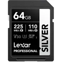 Lexar 64 GB SD-Karte Silber, bis zu 205 MB/s Lesen, 90 MB/s Schreiben, SDXC UHS-I Speicherkarte, Klasse 10, U3, V30, SD-Karte für professionelle Fotografen, Videografen und Enthusiasten