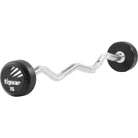 Tiguar PolyurethanCurlhantel 15 kg verchromte, gebogene Stange mit gerändeltem Griff, stoßdämpfendes Polyurethan-Gewicht, ergonomisch & rutschfest