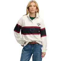 Superdry für Damen. W6012212A Heritage Rugby Poloshirt weiß (XL), Lässig, Baumwolle, Langarm