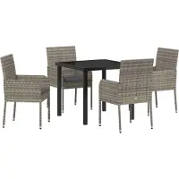 vidaXL Möbel 5-teiliges Garten-Essset mit Kissen Grau Poly Rattan - Gartenstühle 3380107