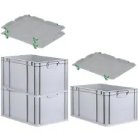 Proregal SuperSparSet 3x Eurobox NextGen Grip mit Auflagedeckel mit 4 Grünen Schiebeschnappverschlüssen HxBxT 32 x 40 x 60 cm 65 Liter