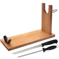 Wellhome Well Home - Schinkenständer aus Holz + Set mit Jamonermesser (25 cm) und Chaira (21 cm) aus hochwertigem Edelstahl