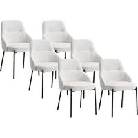 Vente-unique Stuhl 6er-Set - Bouclé-Stoff & schwarzes Metall - Weiß - LIAMONA