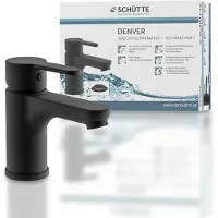 Schutte Waschtischarmatur Denver, Mischbatterie mit PopUp Ablaufgarnitur, Einhebelmischer Badezimmer, Wasserhahn Bad Schwarz matt
