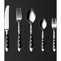 WAS Germany 60x Besteckset mit Kunststoffgriff schwarz, Bistro, Chromstahl 18/0, je 12 Teile