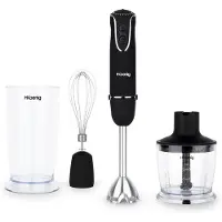 H.Koenig MIX 75 Stabmixer Set 4in1, Edelstahlgehäuse, 750 Watt, 0,5 l Behälter, 6 Geschwindigkeiten, Universalzerkleinerer-Zubehör