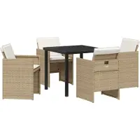 vidaXL Möbel 5-teiliges Garten Essset mit Kissen Beige Poly-Rattan - Gartenstühle 3379956