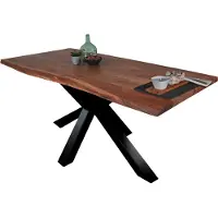Casa Massiva Esstisch 260 x 100 cm Tim, Baumkantentisch nussbaumfarben, Akazienholz massiv, Spider-Gestell aus Metall Schwarz