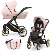 Kunert Kinderwagen IVENTO Sportwagen Babywagen Babyschale Komplettset Kinder Wagen Set 2 in 1 (Smoky Pink, Rahmenfarbe: Gold)