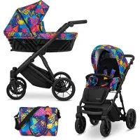 Kunert Kinderwagen IVENTO Sportwagen Babywagen Babyschale Komplettset Kinder Wagen Set 2 in 1 (Colors Impresion, Rahmenfarbe: Schwarz)