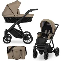 Kunert Kinderwagen IVENTO Sportwagen Babywagen Babyschale Komplettset Kinder Wagen Set 2 in 1 (Caramel Macchiato, Rahmenfarbe: Schwarz)