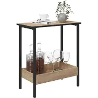 Woltu Beistelltisch, Couchtisch mit 2 Ablagen, Konsolentisch, aus Metall Holzwerkstoff : Helle Eiche + Schwarz Farbe: Helle Eiche + Schwarz