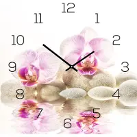 Levandeo Wanduhr aus Glas 30x30cm Uhr als Glasbild Rosa Orchidee FengShui
