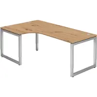 Froschkönig24 Winkeltisch R-Serie | Rahmen-Gestell | höheneinstellbar | extrem stabil, Farbe Tischplatte:Asteiche, Farbe Gestell:Silber
