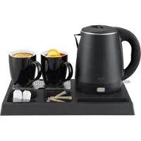 Adler AD 1387 Wasserkocher-Set, 1 Liter Fassungsvermögen, Abtropfschale und 2 Keramikbecher, 1300 W, Schwarz
