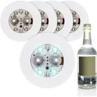 Spetebo Selbstklebendes Flaschenlicht 5er Set - kalt weiß - Runde Leuchtsticker für Flaschen 6 cm - LED Licht Sticker Glas Flaschen Deko Beleuchtung