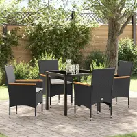 vidaXL Desgin 5-teilige Garten Essgruppe mit Kissen in schwarzem Poly-Rattan - Gartenstühle 3379843