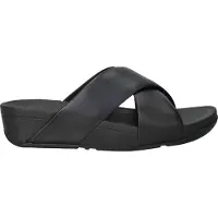 FitFlop Lulu Leather Cross Slides Open Teen - Zwart - Maat 40