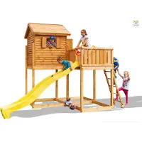 Fungoo , Spielhaus "My Side", teak, inkl. Rutsche, Haus mit Holzdach und Steuerrad
