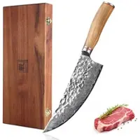 Zayiko Minami Damast Kochmesser I 21 cm Klinge I Olivenholzgriff I Holzbox