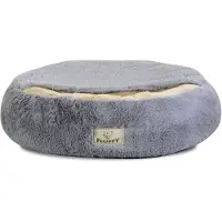 AIO Shaggy Fluffy Haustierbett mit Kapuze Bett für Katzen/Hunde Kuschelbett Hundebett Katzenbett Minky-Haar Shaggy 18 mm Silikon-Füllung Hellgrau