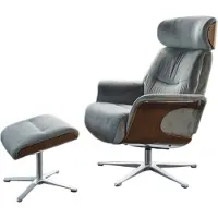 KAWOLA Sessel TOSAR Relaxsessel drehbar Velvet steingrau mit Hocker
