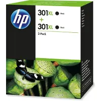 HP Original 301XL 2er-Pack Schwarz Druckerpatronen mit hoher Reichweite, Hohe (XL-) Ausbeute, Schwarz, Tinte auf Pigmentbasis, 2 Stück(e), 960 Seiten, Multipack