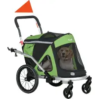 PawHut 2-in-1 Hundeanhänger Hundebuggy, Hundefahrradanhänger mit Sicherheitsleine, Hundewagen mit Reflektoren für Mittelgroße Hunde bis 20 kg, Oxford-Gewebe, Grün