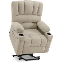 MCombo M Fernsehsessel mit Aufstehhilfe Elektrisch, Relaxsessel mit Liegefunktion, Massagesessel mit Wärmefunktion, 7102 (Stoff, Beige)