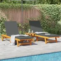 vidaXL Sonnenliegen 2 Stk. mit Rädern und Kissen Massivholz Akazie, Gartenliegen DesignMöbel Neu