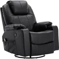 MCombo Leder Massagesessel Fernsehsessel Relaxsessel Dreh Schaukel Heizung USB manuell verstellbar Echtleder 7050BK