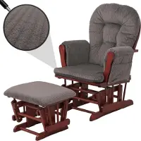 Mendler Relaxsessel MCW-C76, Schaukelstuhl Sessel Schwingstuhl mit Hocker Stoff Cord 320g/m² dunkelgrau Gestell dunkel