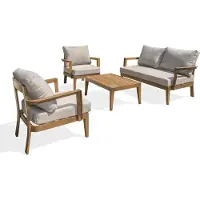 Dcb Garden Portofino Lounge-Set für 4 Personen mit Couchtisch, grau abnehmbaren Kissen, Holzoptik-Gestell (Aluminium), quadratischer Tisch
